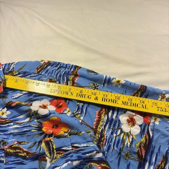 George Men Button Up Shirt 2XL Blue Floral Hawaiian Tropical Palm Trees Collar - Picture 10 of 11